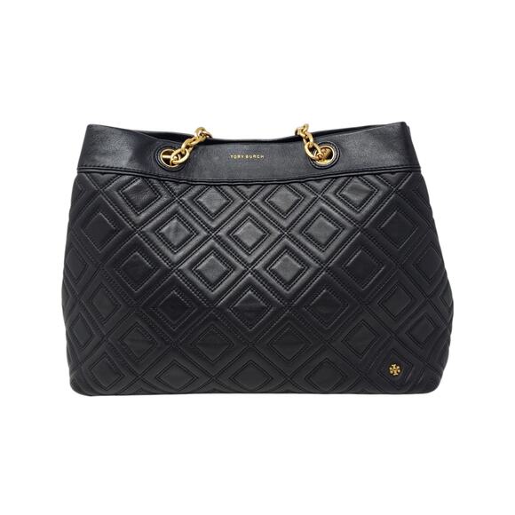 Tory Burch Fleming Triple Compartment Chain-Link Leather Tote Bag Quilted Black - Picture 5 of 14